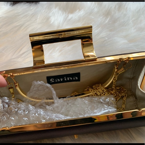 Sarina Brown Satin Clutch - Picture 8 of 10